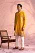 SHRESTHA By VASTRAMAY Men's Yellow Georgette Zari With Sequins Worked Kurta pant Set